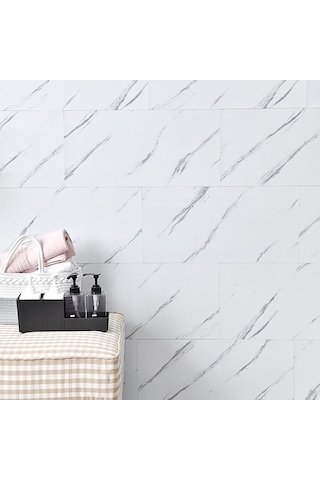10 Adet 30x60 Cm Parlak Yapışkanlı Duvar,banyo,tezgah Arası Kaplama Duvar Paneli Kağıdı Cf-1035 Beyaz