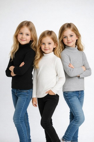 Babido Ribanalı Yarım Boğazlı Unisex Erkek Ve Kız Çocukboğazlı Badi 3 Renk 3adet B.g.r B.g.r
