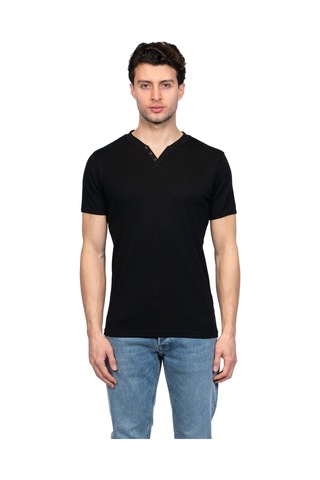 Jsco Hscstore Erkek V Yakalı Basic Siyah Tişört - 8401