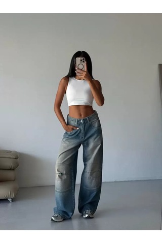 Paradise Dikiş Detaylı Geniş Paça Jean Çok Renkli