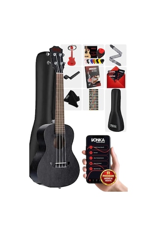 Midex SPA-235BK Maun Ağacı Yüksek Kaliteli Soprano Ukulele Seti Siyah
