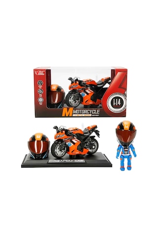 Sesli Ve Işıklı Die-cast Çek Bırak Metal Yarış Motosikleti Kask Ve Stantlı Set Çok Renkli