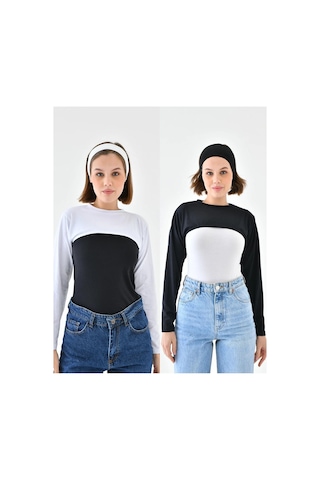 Unika Boutique Kadın Beyaz Boyunluklu Kolluk Siyah Beyaz