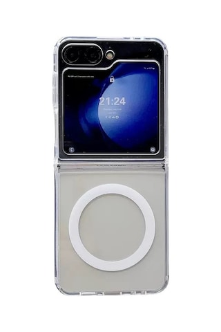 Zore Samsung Galaxy Uyumlu Z Flip 7 Kılıf M-safe Şarj Özellikli Şeffaf Sert Pc Zore Embos Kapak - Şeffaf