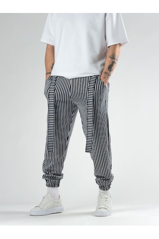 Cocopelli Çizgi Desenli Kemer Detaylı Jogger Pantolon Coc2784 Desenli