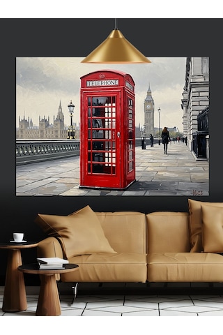 Londra Telefon Kulübesi Ve Big Ben Dekoratif Kanvas - Mdf Ahşap Tablo