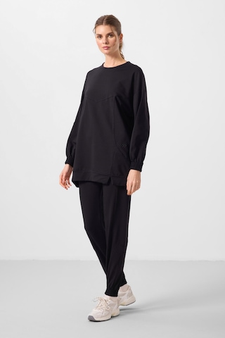 Siyah O Yaka Basic Oversize Kadın Eşofman Tunik Takım - 95347 Siyah