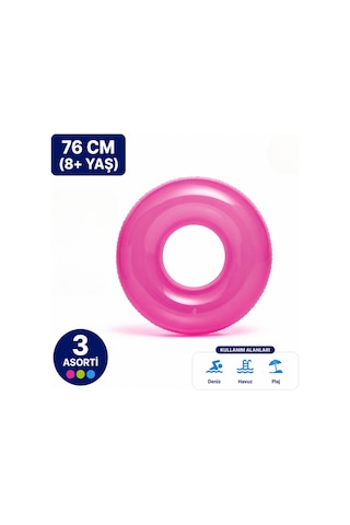 Mainshop Intex Şeffaf Renkli Neon Çocuk - Yetişkin Deniz Simidi 76 Cm 8+ Yaş Havuz Simidi M- 59260