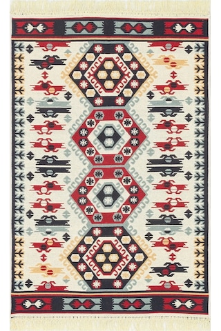 Arya Ar 30 Red %100 Geri Dönüşümlü Pamuktan Çift Taraflı Yıkanabilir Modern Dekoratif Kilim