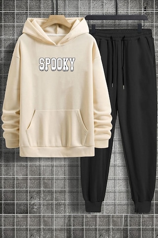 Spooky Baskılı Eşofman Takımı Bej