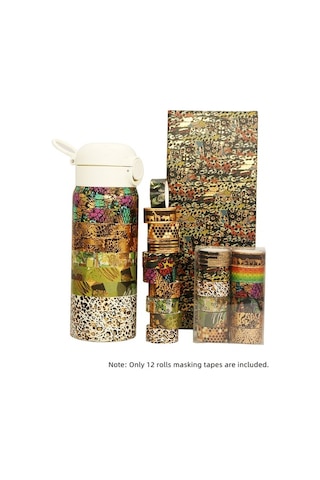 Novahub Altın Folyo Washi Bant Seti - Dıy & Hediye Paketleme 12 Rulo Vahşi Doğa Desenli