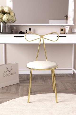 Df04102m Fiyonk Tasarım, Makyaj Masası Sandalyesi Puflu Modern Dekoratif Metal Ayaklı Sandalye Altın