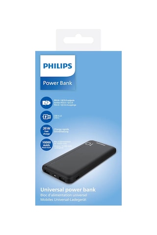 Philips Dlp1812pb/00 Hızlı Şarj Powerbank, Led Göstergeli, 10000 Mah, Siyah
