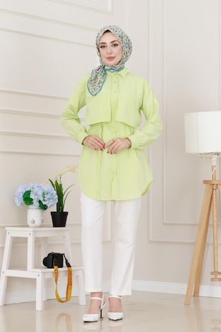 Sevitli Beli Bağcıklı Allerli Taşlı Tunik-sarı-5223 Sarı