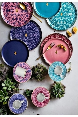 Porland 16 Parça Glamorous Pasta Ve Kahve Seti Çok Renkli