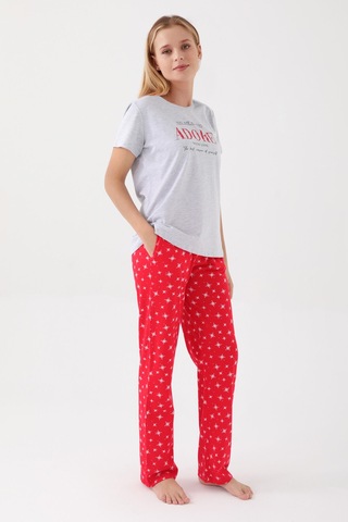 Kadın Kısa Kol Pijama Takım-gri Melanj Gri Melanj