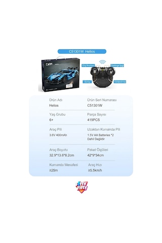 Cada Uzaktan Kumandalı Helios Spor Araba 419 Parça Oyuncak Yapım Seti Blok Araba Ffcada-c51301w