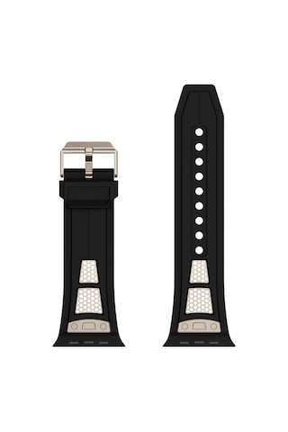 Apple Uyumlu Watch 7 8 9 10 Serisi 45mm Kordon Delikli Metal Süslemeli Desenli Silikon Band 117