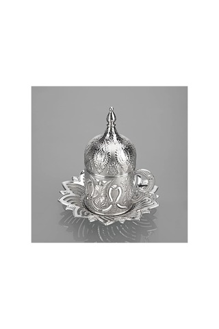 Türk Kahvesi Fincan Takımı 6 Kişilik Metal Gümüş Busem Model