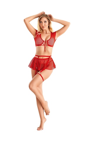 Kırmızı Büstiyerli Tül Etekli Fantezı Jartiyer Takımı Kırmızı