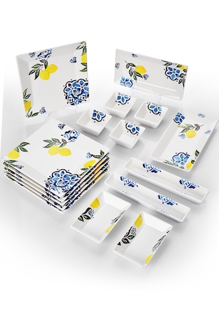 Piatti Naturali 16 Parça 6 Kişilik Limon Kahvaltı Takımı Handmade Sunum Set Çok Renkli
