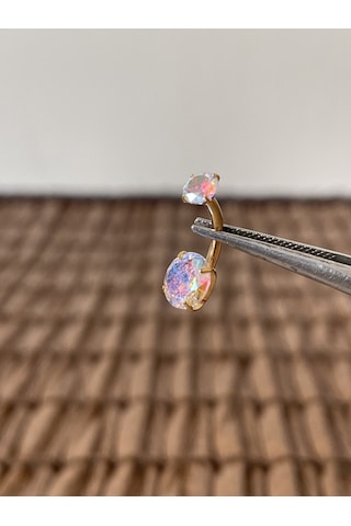 Yüksek Kalite G23 Titanium Rengarenk Hareli Parlak Zirkon Taşlı Titanyum Göbek Piercingi Taş 10mm Altın