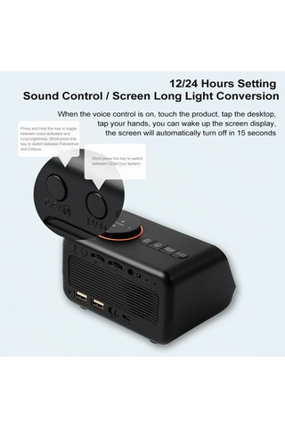 Büyük Led Ekranlı Dijital Çalar Saat 0-100% Dimmer Siyah