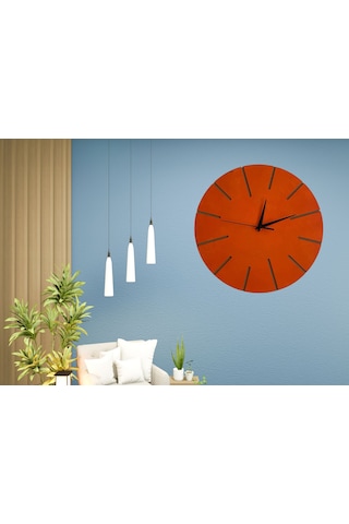 Ahşap Minimal Dekoratif Duvar Saati - 33x33 Cm Turuncu ÇOk Renkli