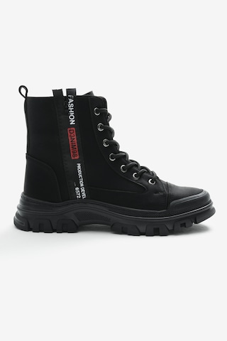 Tonny Black Kadın Siyah Mat Termo Taban Yanı Şerit Yazılı Bağcıklı Ve Fermuarlı Bot Tbldy50081 308 Siyah Mat Siyah