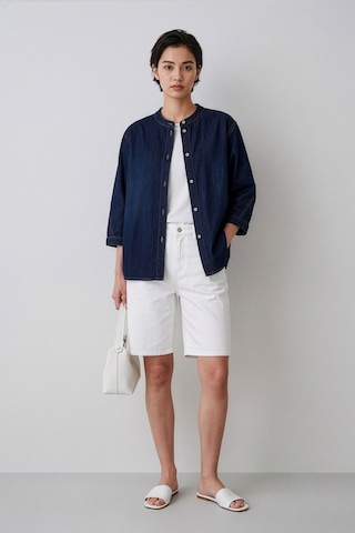 Bluew White Kadın İndigo Hakim Yaka Bol Kesim Denim Gömlek