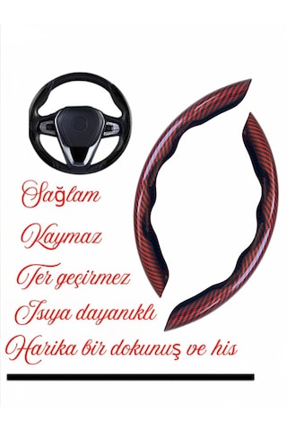 Karbon Fiber Direksiyon Kılıfı Direksiyon Koruyucu Kılıf Kırmızı - Siyah