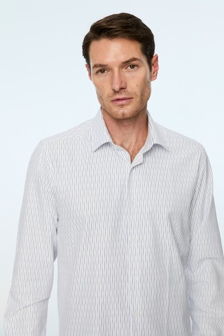 Morven Erkek Mavi Trend Çizgili Dynamic Fit Sert Yaka Gömlek 26mc004068300 Mavi