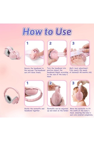Maoyaya Sevimli Pembe Bebek Kulaklığı, Gürültü Koruması, Yumuşak Bebek