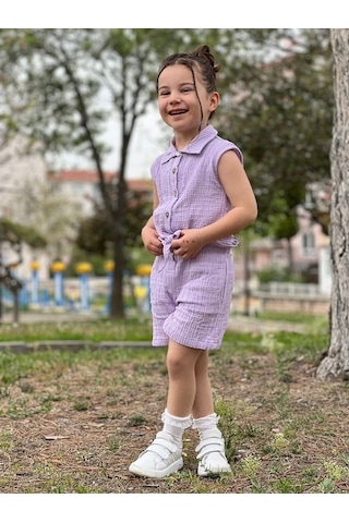 Kız Çocuk Müslin Gömlekli Şortlu Takım Mint Yeşili
