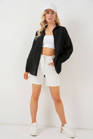 Gülsüm Aydın Uzun Oversize Gömlek 20320 - Siyah Siyah