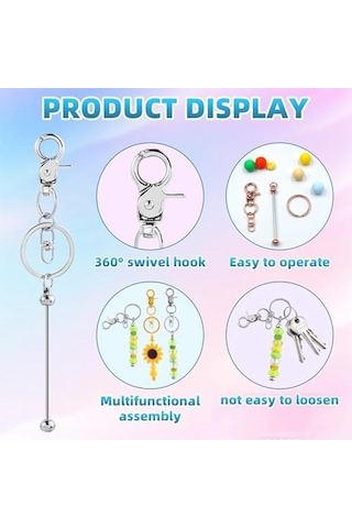 Gatherco 20 Adet Boncuklu Anahtarlık Çubuğu, Kendin Yap Çok Renkli Boş Boncuklu Anahtarlıklar - Boncuklu Anahtarlık Yapım Kiti İçin Anahtarlık Çubukları