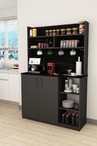 Asra Trend Kahve Köşesi KAHVE02 %100 MDF Çok Amaçlı Mutfak Dolabı Antrasit - Royal Mermer