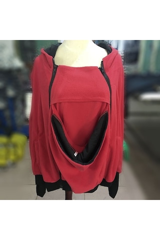 Üçü Bir Arada Çok Fonksiyonlu Anne Kanguru Fermuarlı Kapşonlu Ceket Ön Kapaklı Beden: M, Göğüs: 90-93cm, Bel: 70-72cm, Kalça: 97-99cm Kırmızı Kırmızı