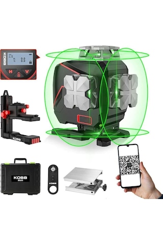 Kobb Kbl36g Şarjlı Lcd Ekran Otomatik Hizalamalı Yeşil Çapraz Çizgi Lazer Distomat + Uzaktan Kumanda + Taşıma Çantası