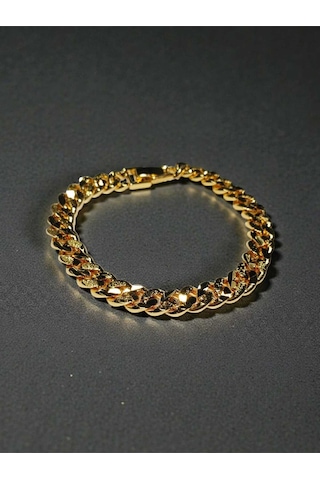 Işıltılı Dokulu Altın Kaplama Gurmet Zincir Bileklik - 19 Cm Takı Aksesuar Gold
