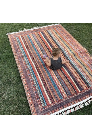Tuğra Halı Şal 10630 Fırsat Etnik Desenli Modern Kilim