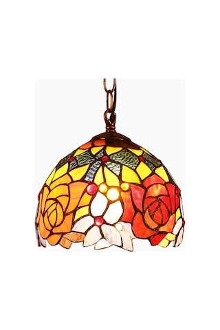 Home London Breeze L30127 El Yapımı Tiffany Vitray Gül Sarkıt Avize 7 Inç Kırmızı Red