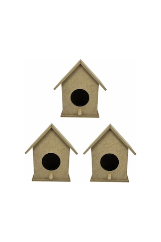 Çantayurdu Küçük Boy Üçlü Boyanabilir Ahşap Kuş Evi 13x10 Cm