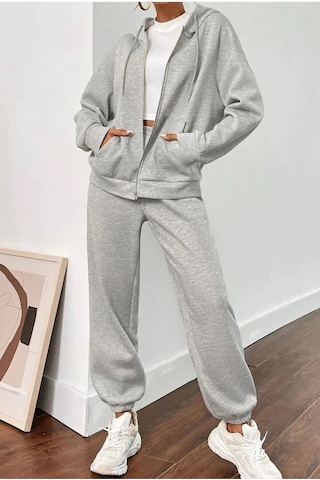 Hırsch Unisex Gri Oversize Alt Üst 2'li Eşofman Hırka Takım Gri