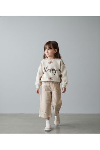 Happy Baskılı Çiçekli Alt Üst Takım Kız Çocuk Kahverengi