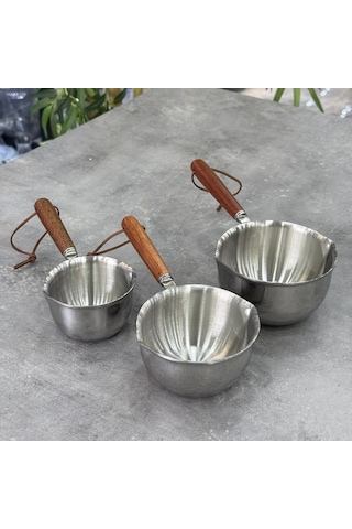 Morponi Lüx Çelik Akasya Saplı 3 Lü Sosluk Seti 150 Ml 300 Ml 500 Ml Gümüş