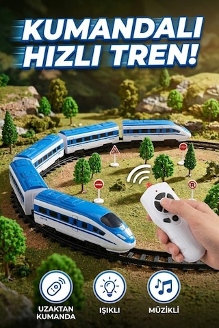 Uzaktan Kumandalı Tren Seti 30 Parça Sesli Ve Işıklı Büyük Boy Raylı Hızlı Tren Oyuncak