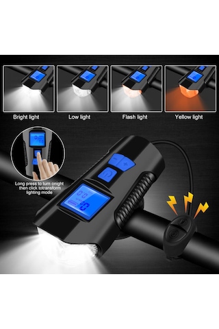 Bisiklet Lcd Hız Göstergesi Su Geçirmez Şarjlı Led Işık Km Ekran Siyah