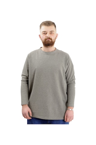 Mode Xl Büyük Beden Erkek Sweatshirt Bisiklet Yaka Uzun Kol Waffle 23460 Haki Haki