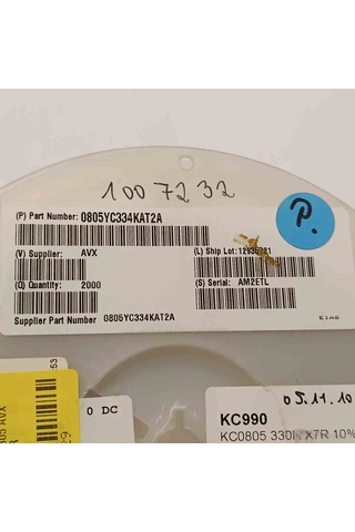 0805yc334kat2a 330nf 16v 805 Avx Smd Seramik Kondansatör 150 Adet